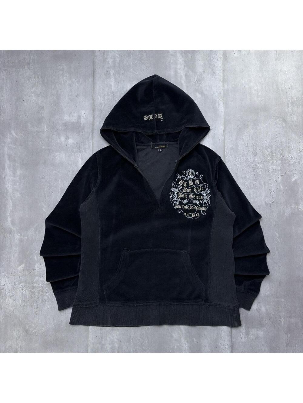 Y2K Black BCBG Maxazria Grunge Gothic Velour Hoodie